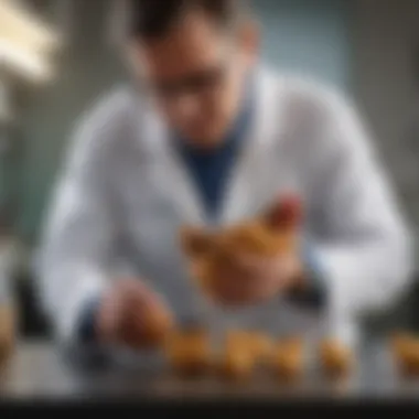 Veterinarian examining a chicken for health issues