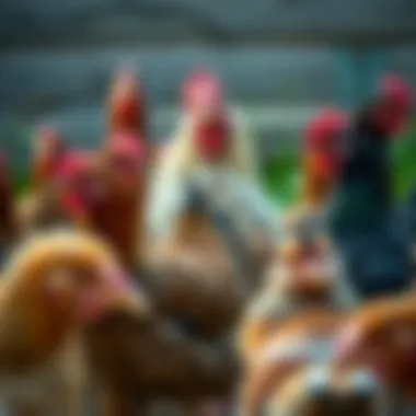 A healthy flock of chickens with a broody hen