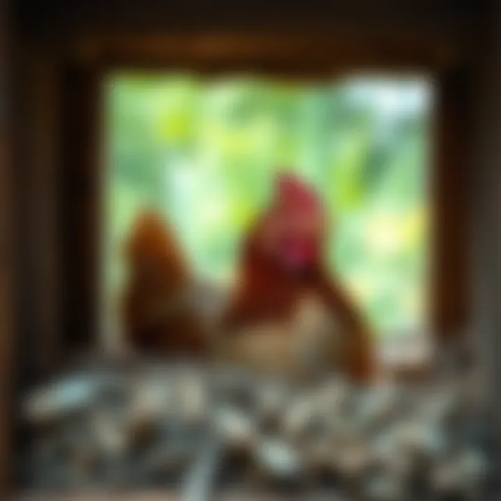 A hen exhibiting broody behavior in a nesting box