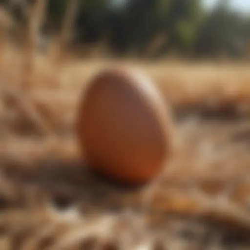 Close-up of a brown egg nestled in straw