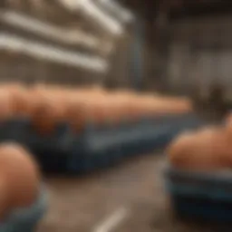 Cage farming environment showcasing egg production