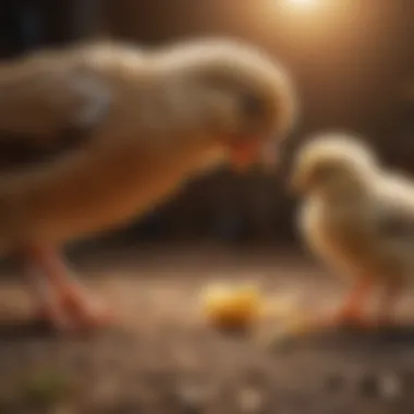 Feeding Young Chicks for Growth A healthy chick pecking at its feed in a clean environment