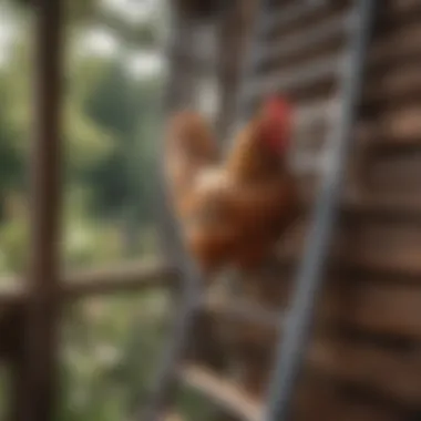 A poultry enthusiast performing maintenance on a chicken coop ladder.