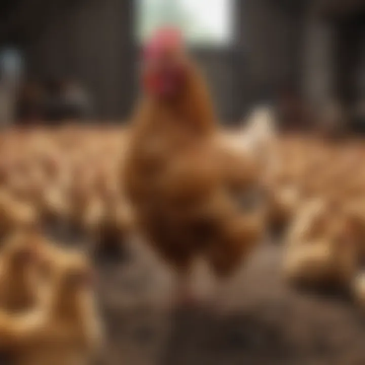 Healthy chickens in a farm environment