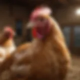 Close-up view of a healthy chicken in a farm setting