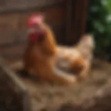 A close-up view of a healthy hen in a nesting box, showcasing natural behavior.