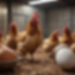 Chickens in a coop showcasing their daily egg production capabilities