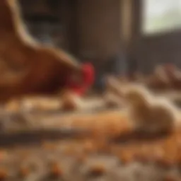 A vibrant feeding station filled with various chicken feeds