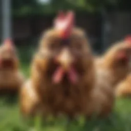 Chickens wearing glasses in a yard