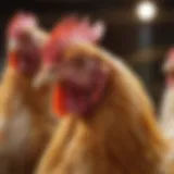 Close-up of colorful chicken ID bands on a hen