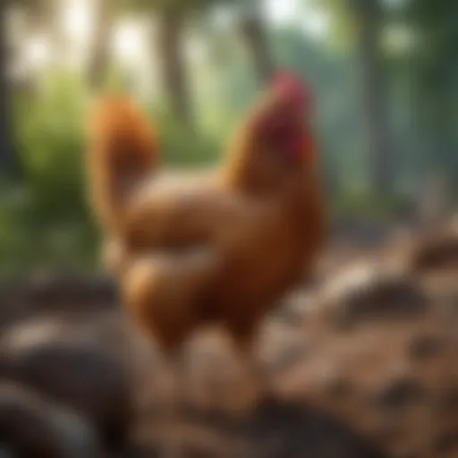 Close-up of a healthy chicken in a natural environment