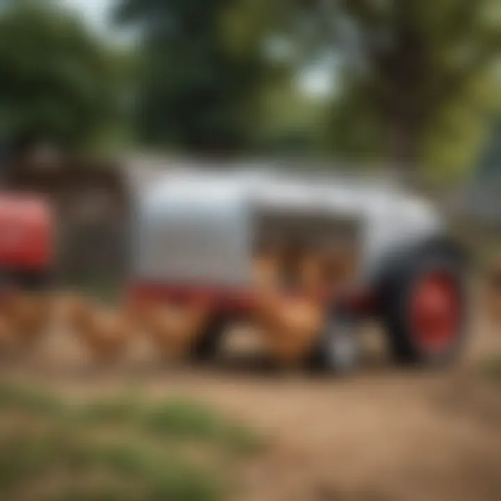 Chickens in a mobile tractor environment illustrating animal welfare.