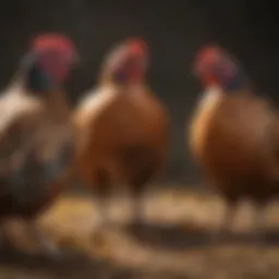 A vibrant flock of Cornish hens showcasing their unique plumage