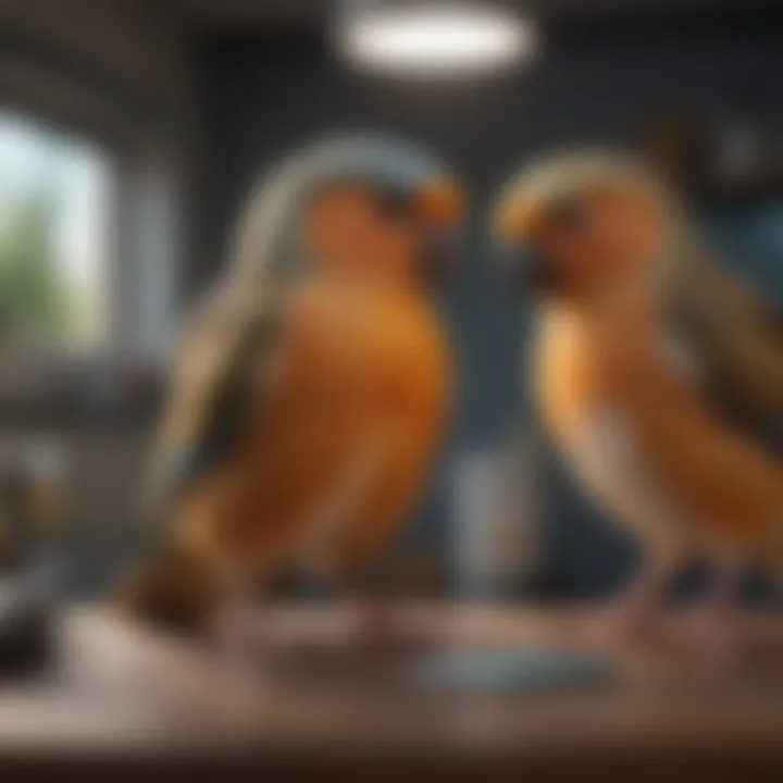 A bird owner consulting with an avian vet about their pet's health