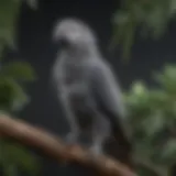 A stunning African gray parrot perched on a branch, showcasing its vibrant feathers and intelligent demeanor.