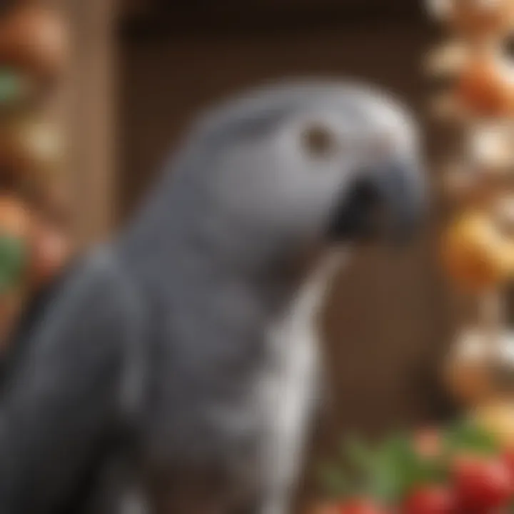 A collection of high-quality parrot food and supplements tailored specifically for the dietary needs of gray parrots.