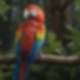 Colorful macaw perched on a branch showcasing vibrant feathers