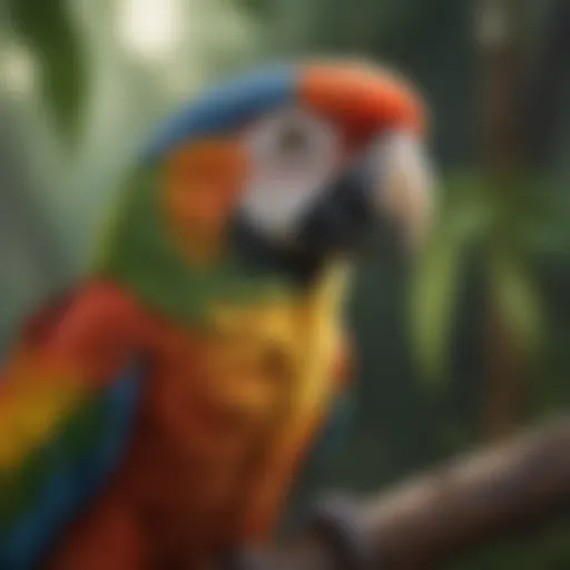 A vibrant talking parrot perched on a branch, showcasing its colorful feathers