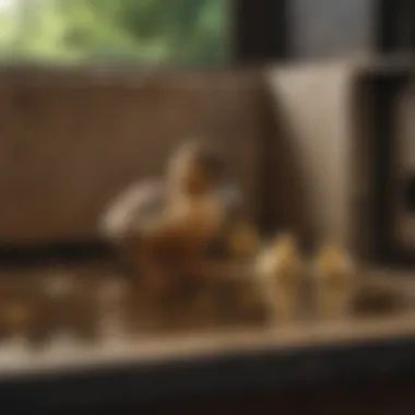 Feeding setup in a duck brooder box