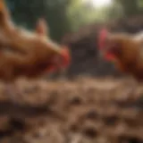 Chickens foraging in rich soil