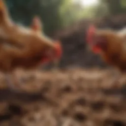 Chickens foraging in rich soil