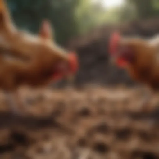 Chickens foraging in rich soil