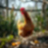 Illustration of a hen in a natural setting