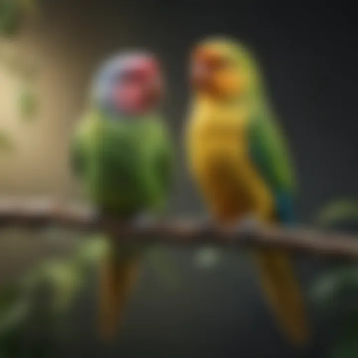 Colorful parakeets perched on a branch