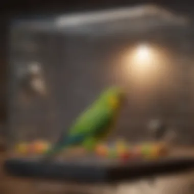 Well-designed parakeet cage with toys