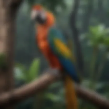 A vibrant macaw perched on a branch