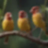 A vibrant array of finch species perched on a branch