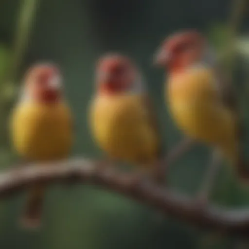 A vibrant array of finch species perched on a branch