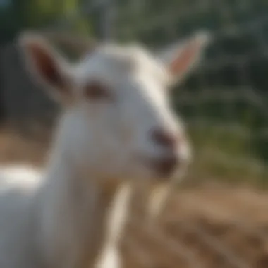 Various types of goat netting systems displayed for comparison in an agricultural setting.