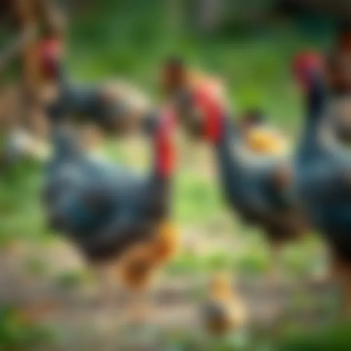 Guinea fowl in a natural setting showcasing their social behavior