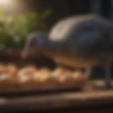 A nutritious feeding setup for guineafowl chicks emphasizing their dietary needs.