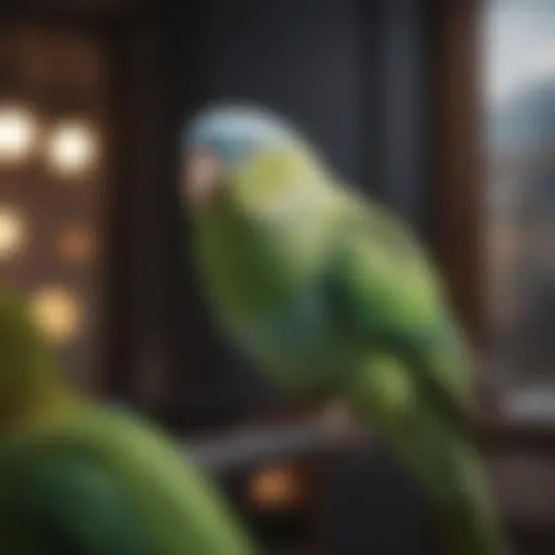 A parakeet perched comfortably on a heated perch