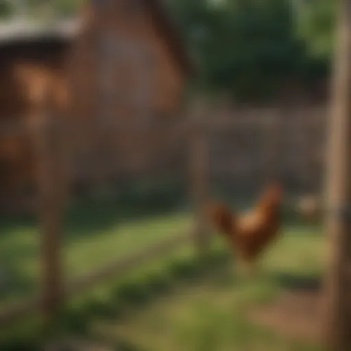 A well-constructed high chicken fence surrounding a backyard coop