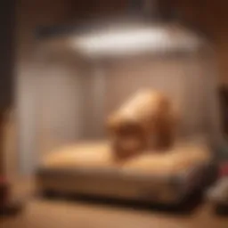 Illustration of an infrared brooder heater in a pet care setting