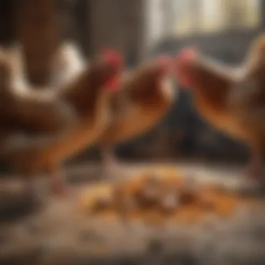 Chickens pecking at a nutritious feed mix