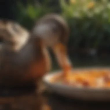 Close-up of a duck enjoying a nutritious meal.