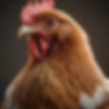 A close-up of a no crow collar on a chicken.