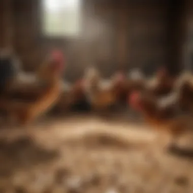 Chickens enjoying scratch grains in a farm setting