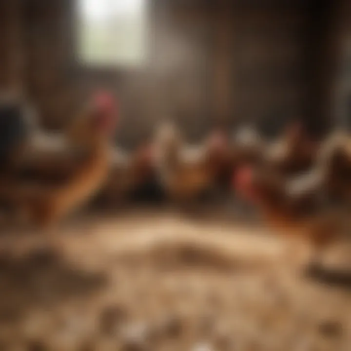 Chickens enjoying scratch grains in a farm setting