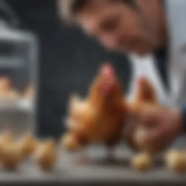 Health Assessment of Chickens Veterinarian checking the health of a chicken