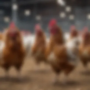 A vibrant display of bantam hens being shown in a poultry competition.