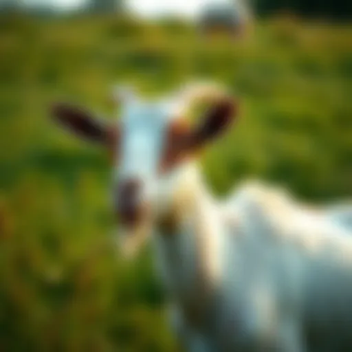 A serene goat in a pasture emphasizing healthy living.