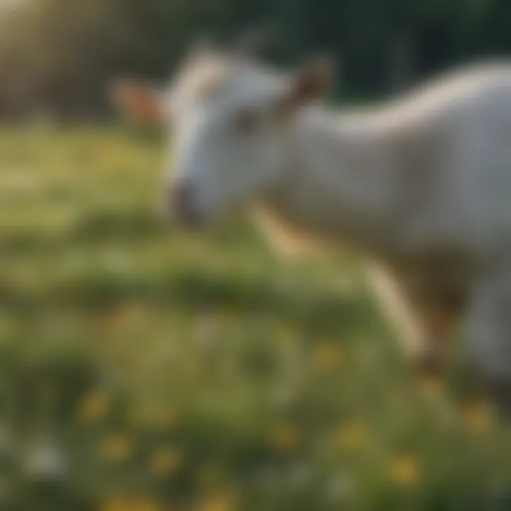 A vibrant field with various forage types suitable for goats
