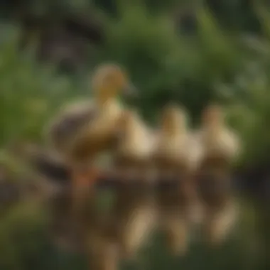 Healthy ducklings exploring their natural habitat for food