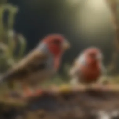 Finches in their natural habitat, demonstrating their ecological adaptations