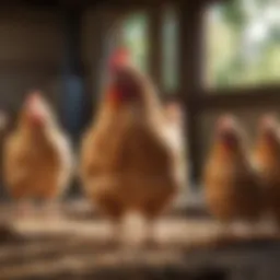 Diverse chicken breeds in a farm setting